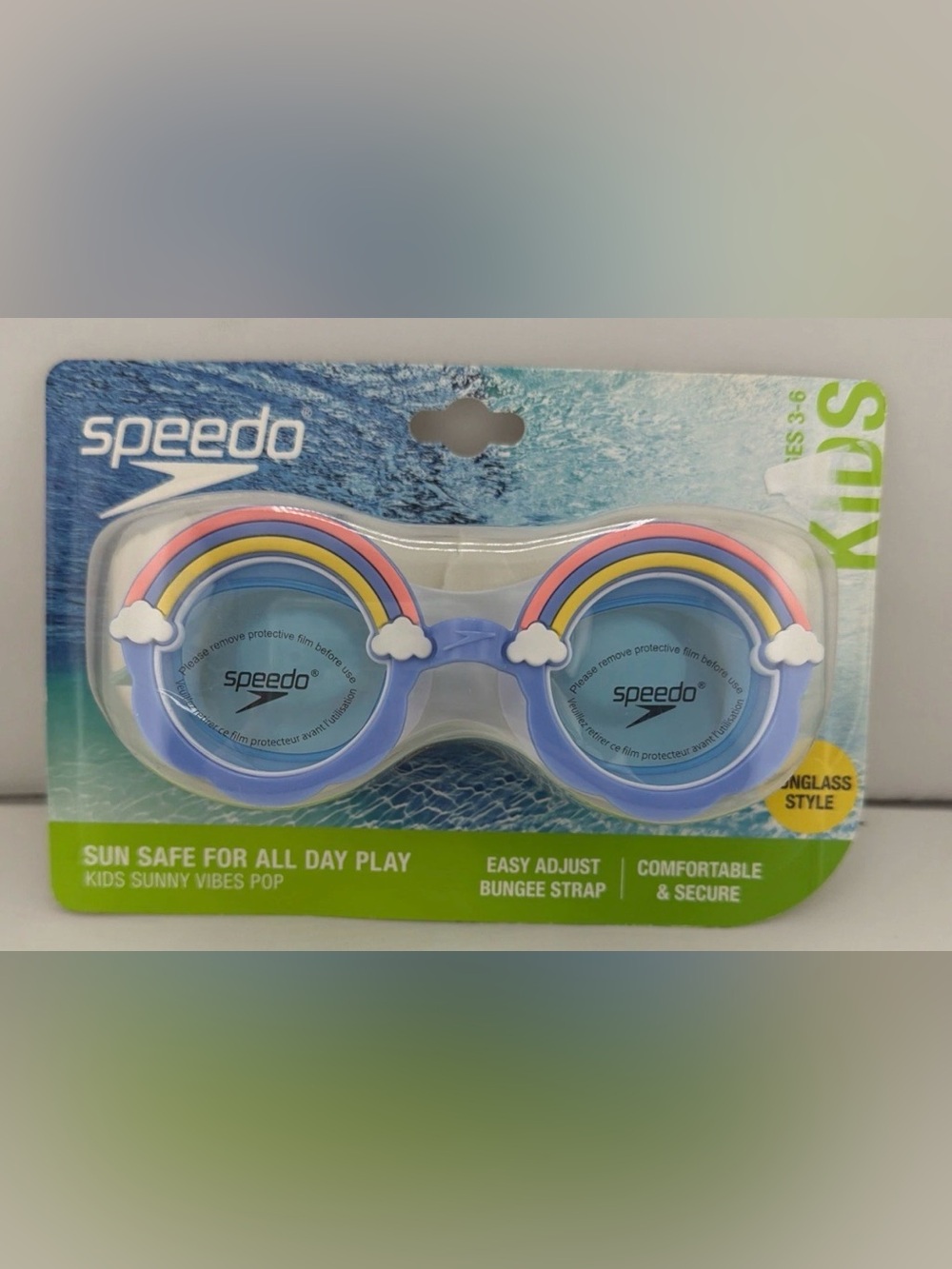 Speedo Kids Swim Goggles with Rainbow Cloud Accents - Blue